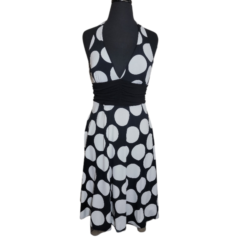 Speechless black white polka dot halter fit flare dress size large